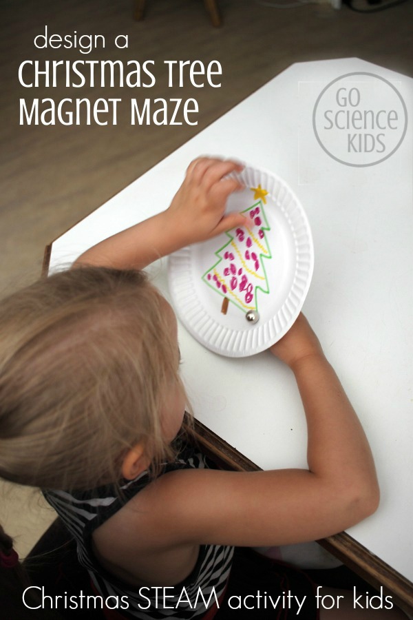 Design a Christmas tree magnet maze - Christmas STEAM activity for kids