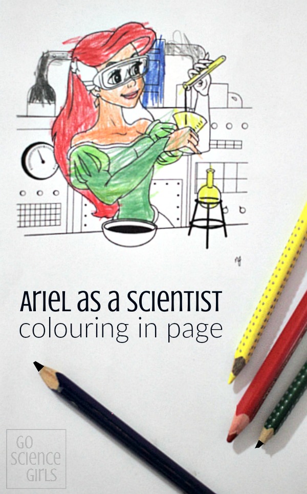 Ariel as a Scientist colouring in page - encouraging girls in STEM