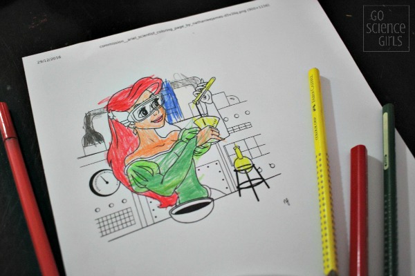 Ariel as a Scientist colouring in page
