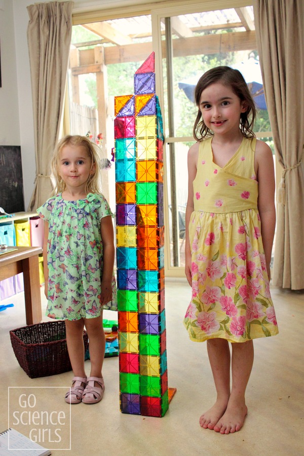 Measuring height with Magna-Tiles is a fun way to explore math and measurement at home