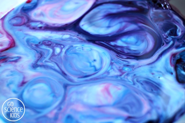 Colourful swirling milk reaction