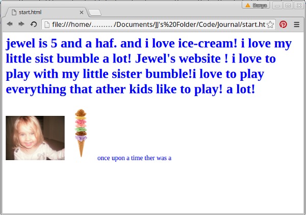Screenshot of virtual journal written by a 5 year old