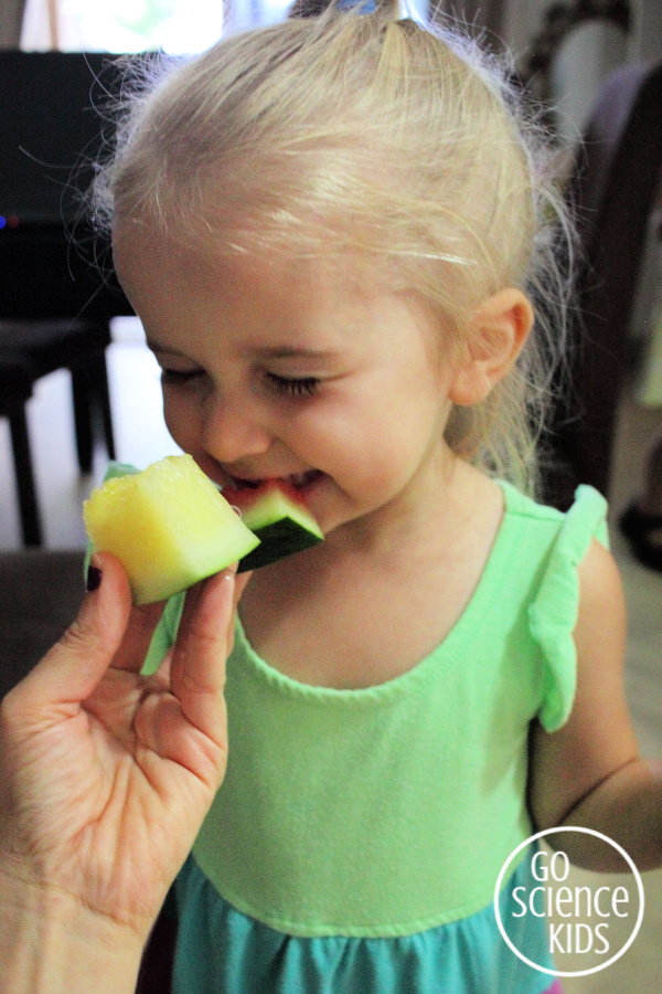 Tasting watermelon with eyes closed