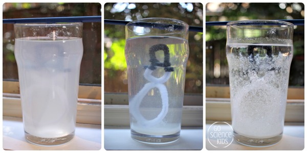 Three stages of making Borax crystal snowmen