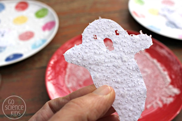 Halloween science - make salt crystal ghosts